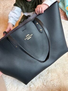 Coach Brown Pebbled Leather Tote with Gold Hardware